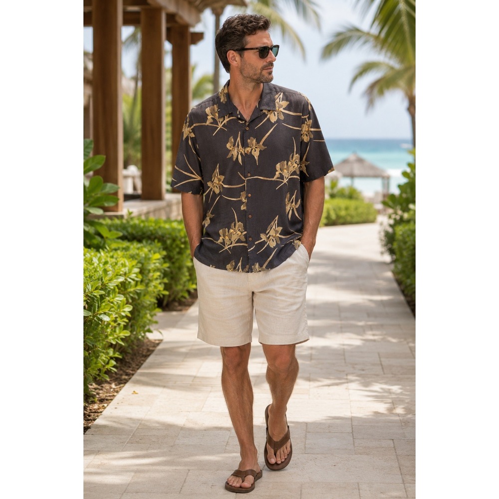 Visitor 100% Silk Camp Shirt XL Resortcore Coastal Aloha Islandcore Vacation